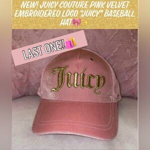 New! Juicy Couture Pink Velvet Embroidered Logo “Juicy” Baseball Hat🎀Last One!!